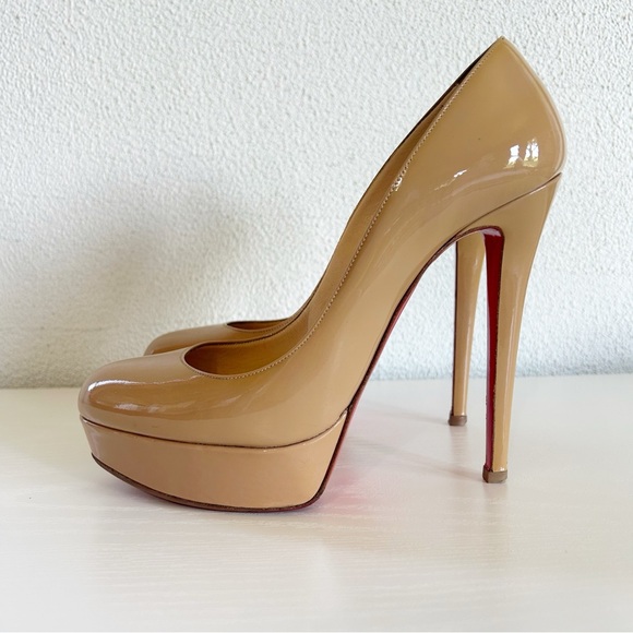 Christian Louboutin Shoes - Christian Louboutin Bianca Nude Tan Patent Leather Platform Heels Size EU 41